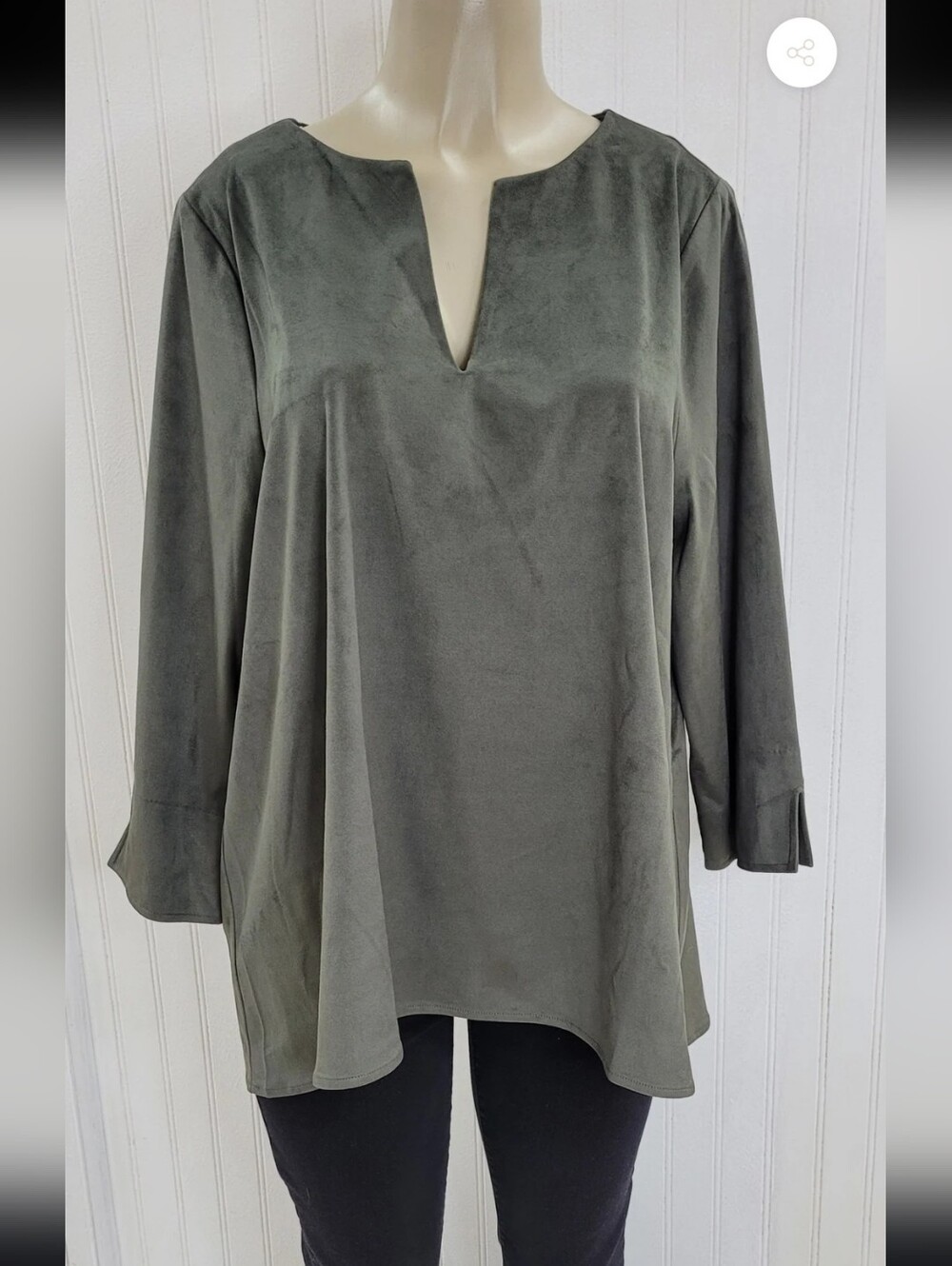 Gretchen Scott Designs Olive Green Split-Neck Tunic Swing Top
